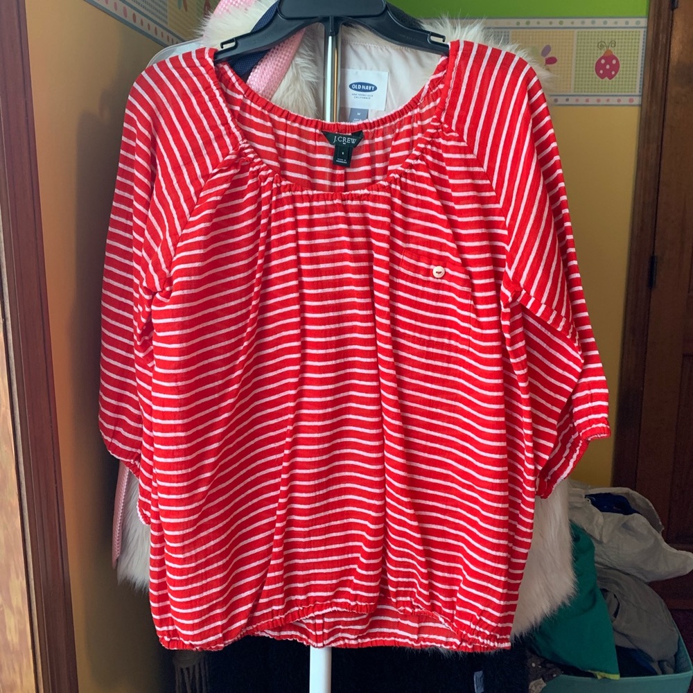 Red and white striped J. Crew blouse